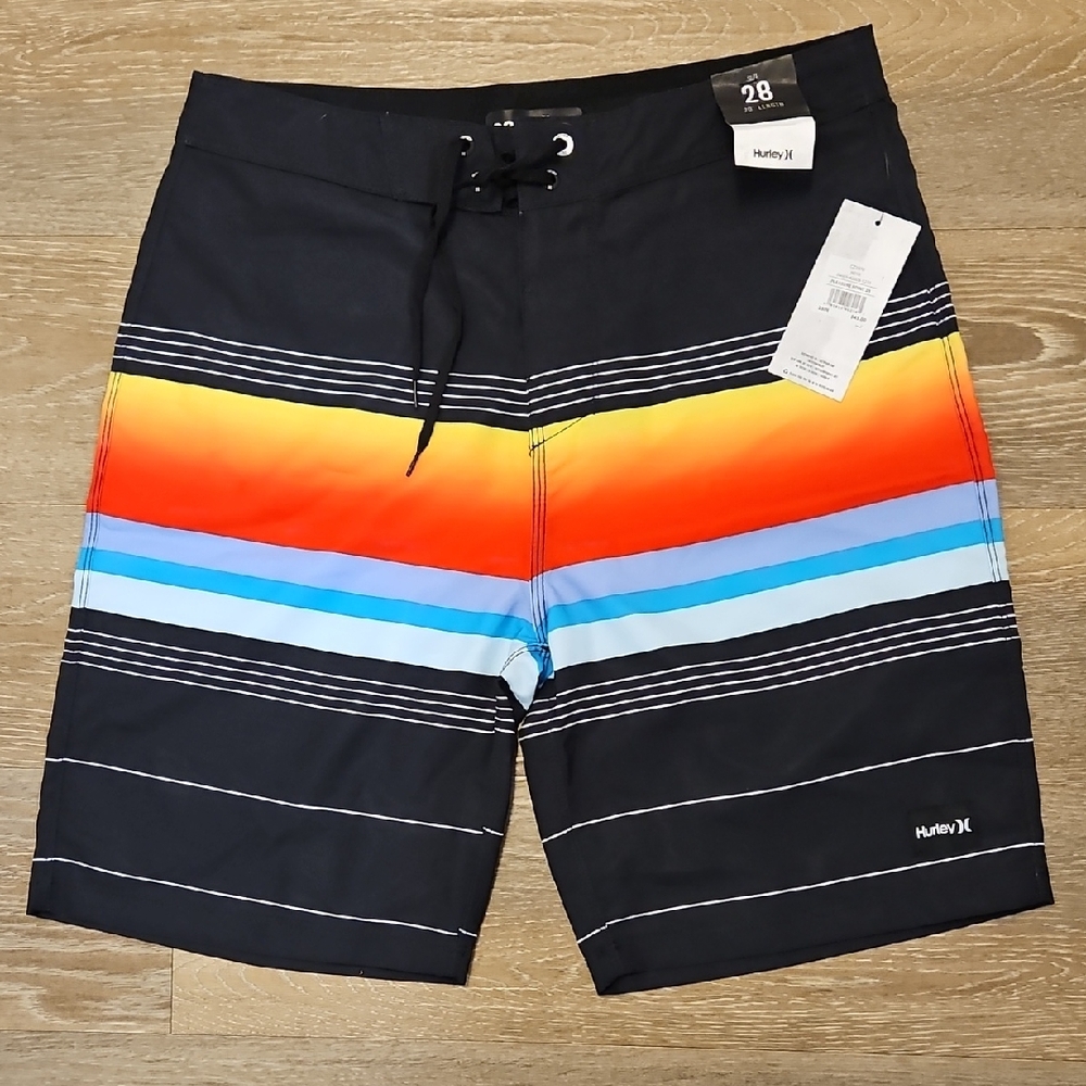 Hurley Black and Red Board Shorts Quick-Dry Swimwear SZ 28 NWT